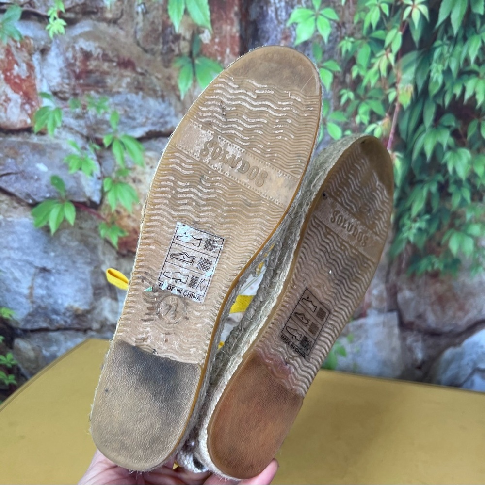 SOLUDOS Nautical Yellow/White Buffalo Check Lace-Up Espadrille Sandals, 7.5/38 - Picture 9 of 11